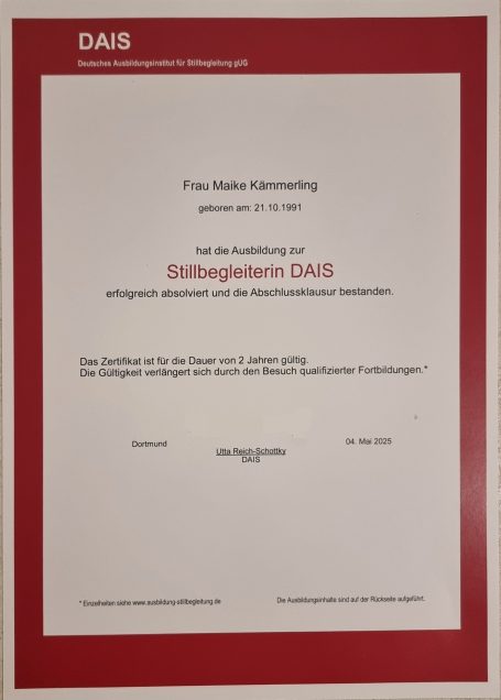 Zertifikat Stillbegleiterin DAIS
